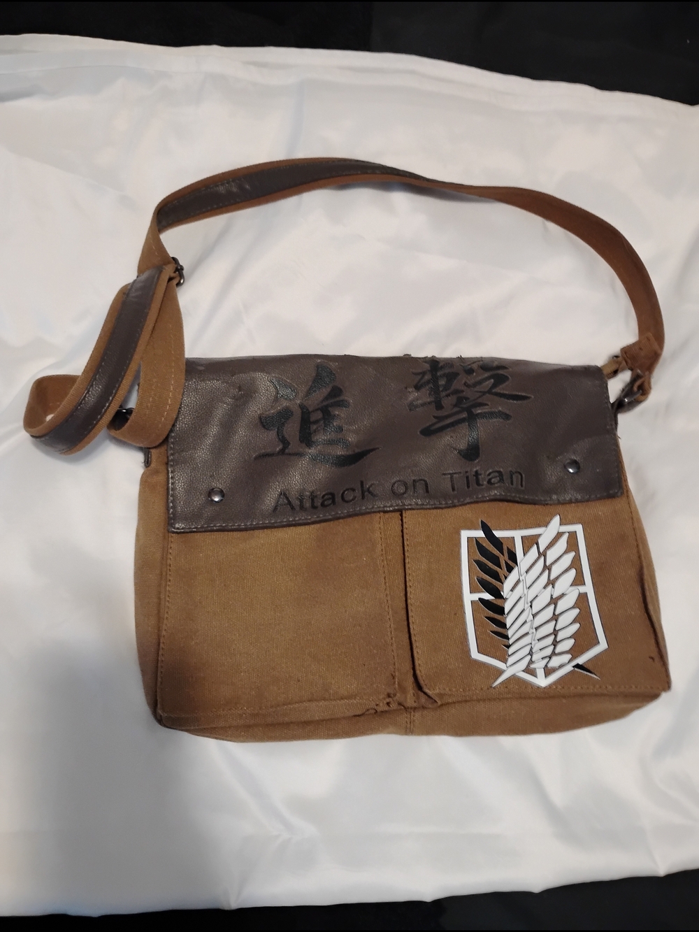 Canvas Messenger Bag in Brown with Dark Brown Flap - Attack on Titan Style